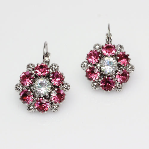 Pink & White Crystal Cluster Earrings by Monnaluna in Florence, Italy